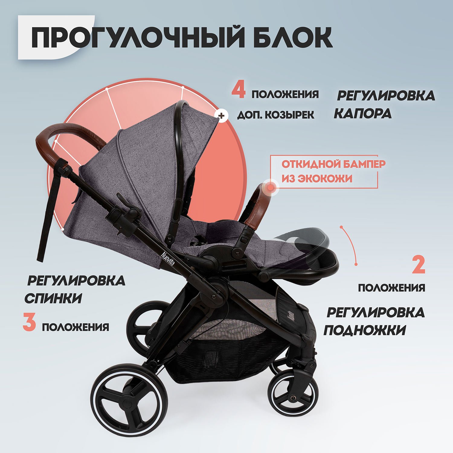Коляска 3в1 Nuovita Edel 3в1 серый - фото 4