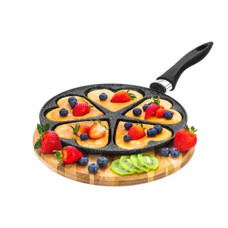 Сковорода для оладий Elan Gallery 26 см ГАРМОНИЯ ВКУСА Черный мрамор сердце. несъёмная ручка