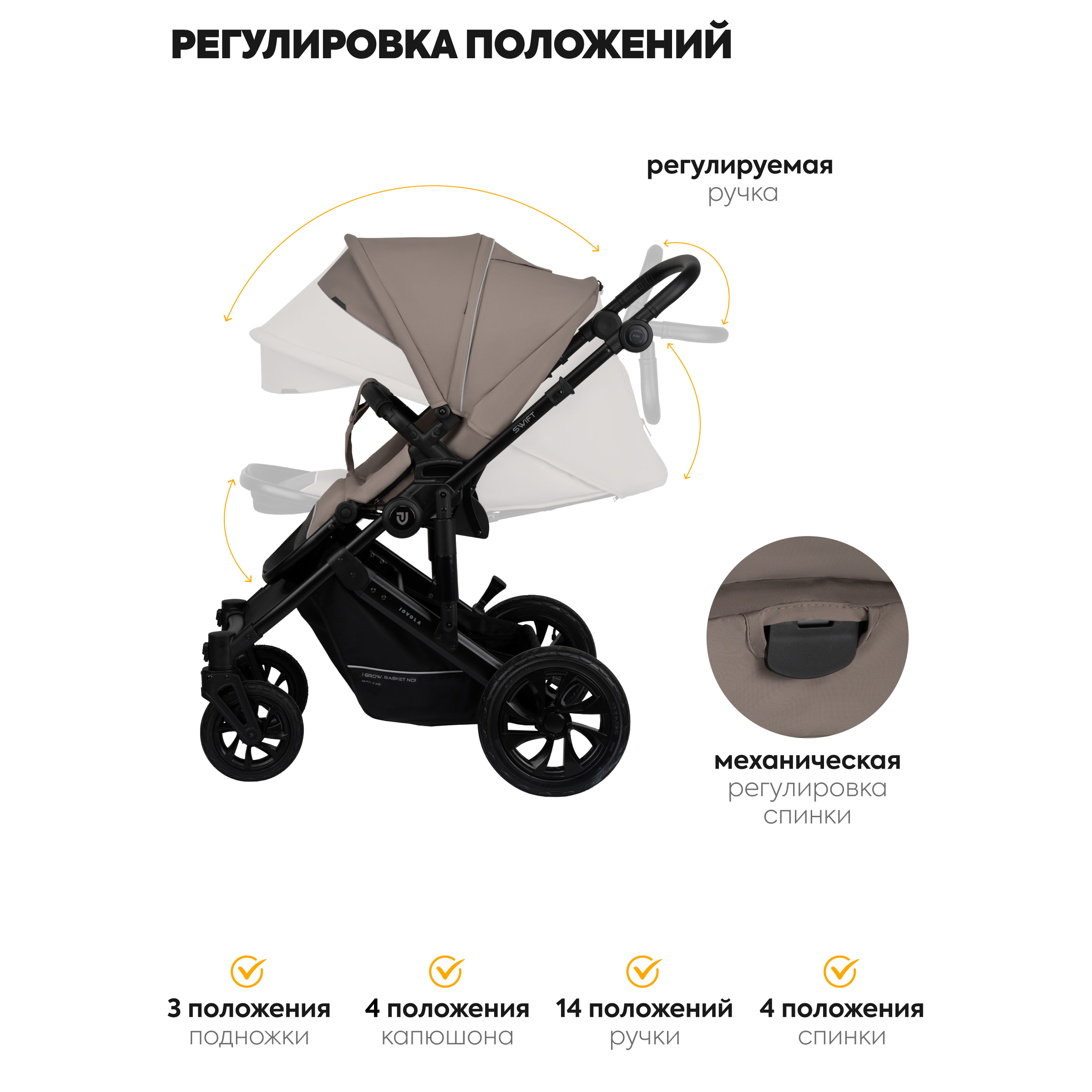 Коляска 3в1 JOVOLA Swift с автолюлькой бежевый - фото 9