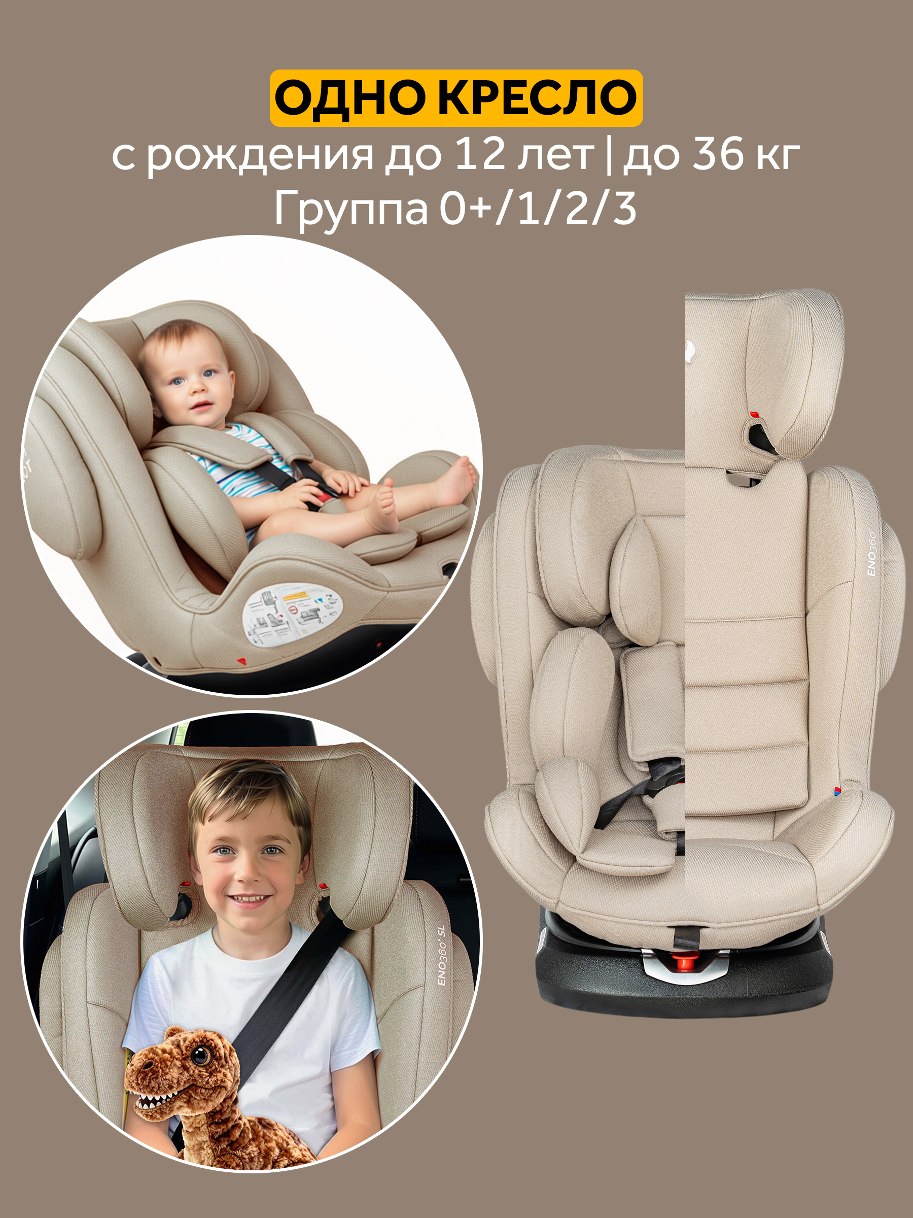 Автокресло Osann Eno 360 Wheat 0-36 кг Isofix 0+/1/2/3 (0-36 кг) бежевый - фото 2