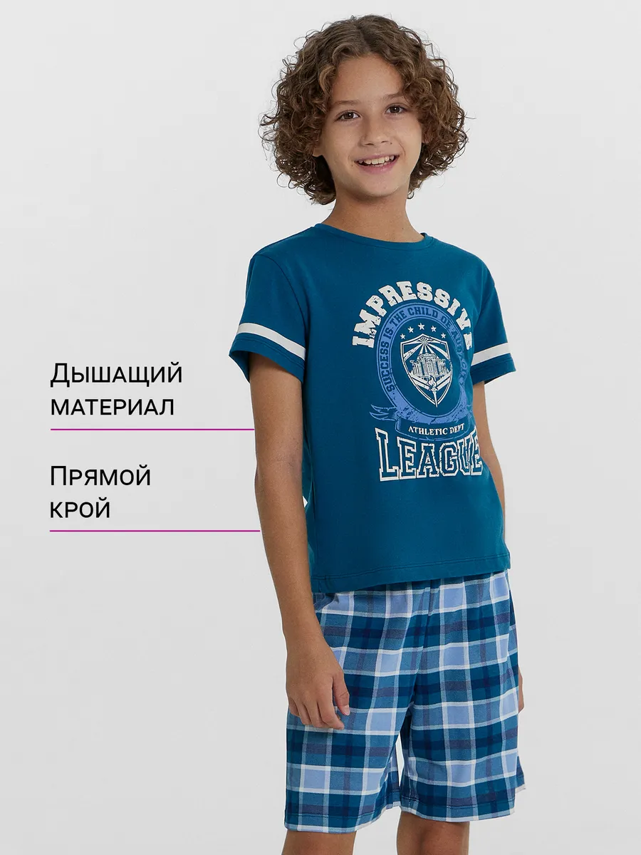 Футболка и шорты Mark Formelle (Марк Формэль) 563322-1/сине -бирюзовый +сине -бирюзовая клетка - фото 3