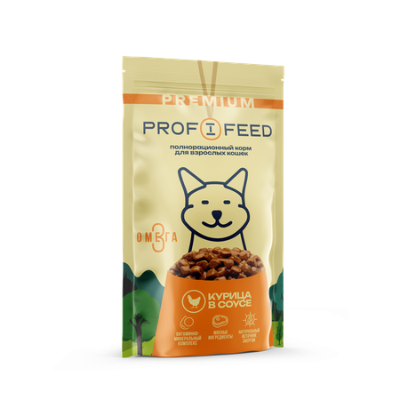 Корм консервированный для кошек (пауч) Profifeed с курицей в соусе 75гр. 28 шт.