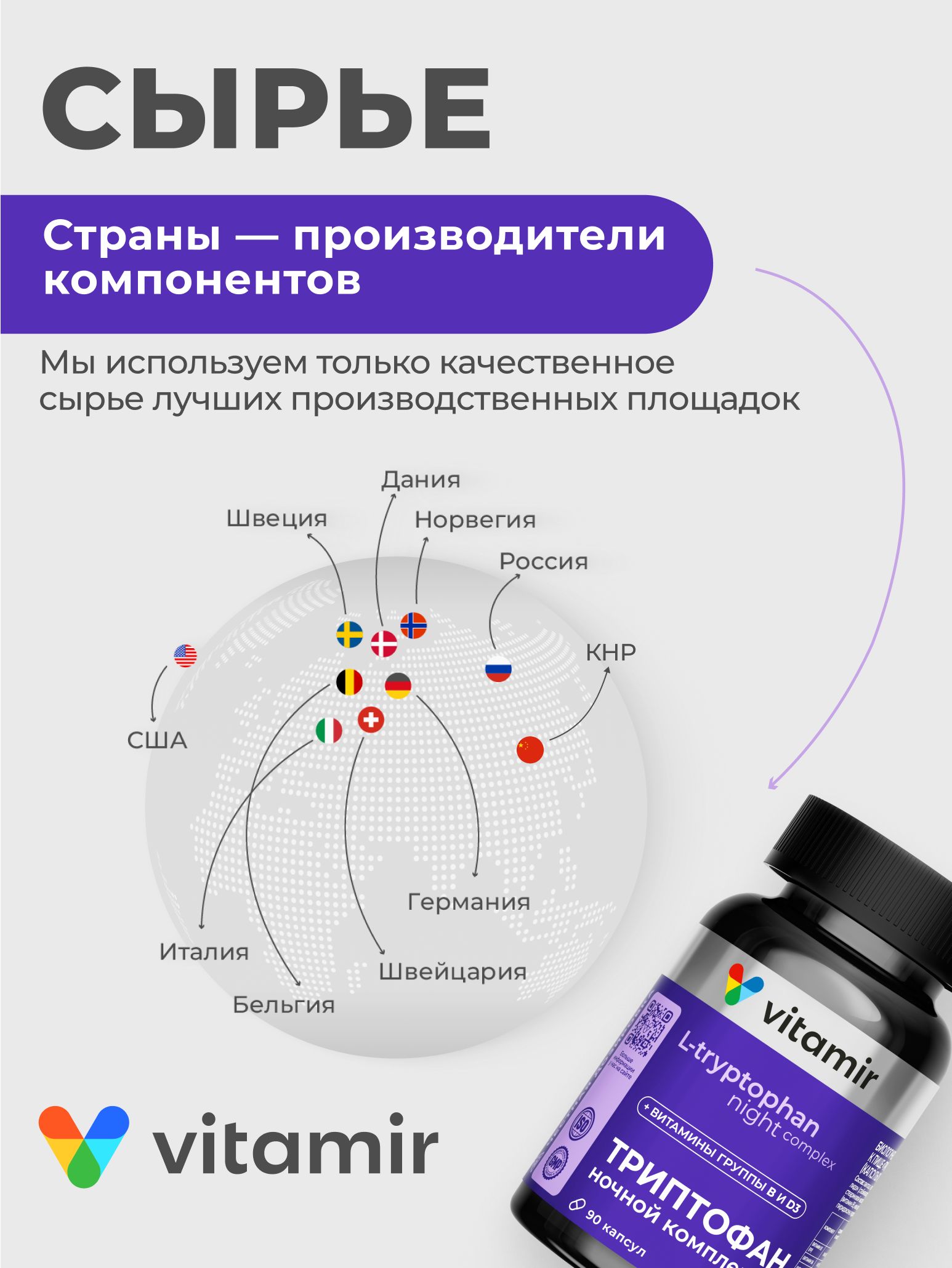 Триптофан ночной комплекс VITAMIR с витаминами B и D3 для сна настроения и от стресса 90 капсул - фото 8