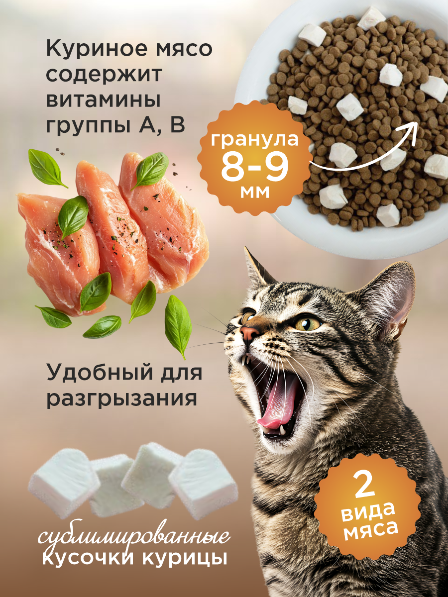 Сухой корм для кошек Paddy Time Курица с кроликом с сублимированным мясом 1.5 кг - фото 7