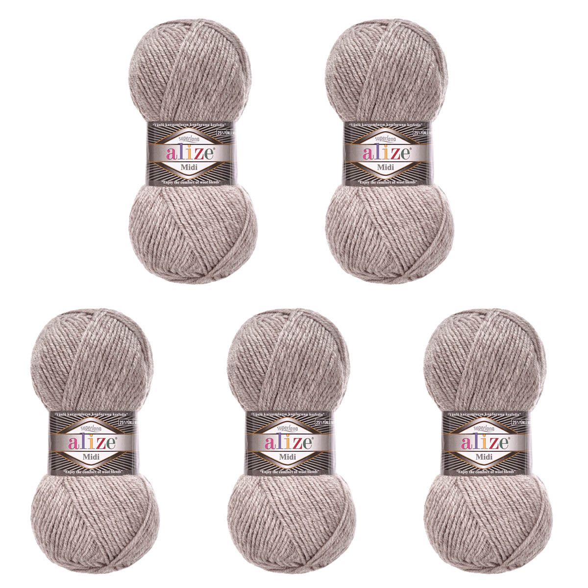 Пряжа Alize для вязания одежды Superlana Midi 100 г 170 м 5 мотков 207 кофе с молоком меланж - фото 5