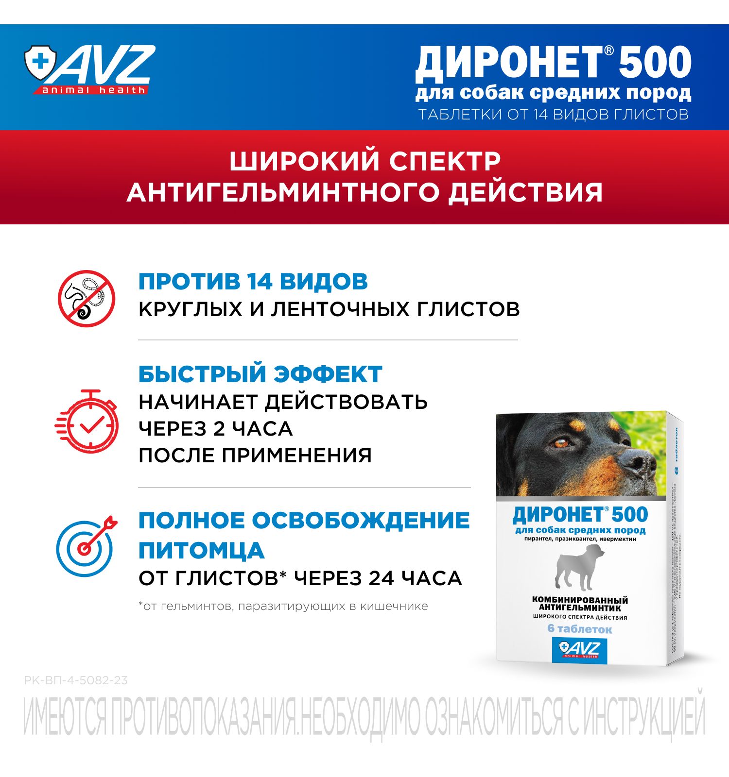 Препарат для собак АВЗ Диронет 500 для средних пород 6таблеток - фото 2