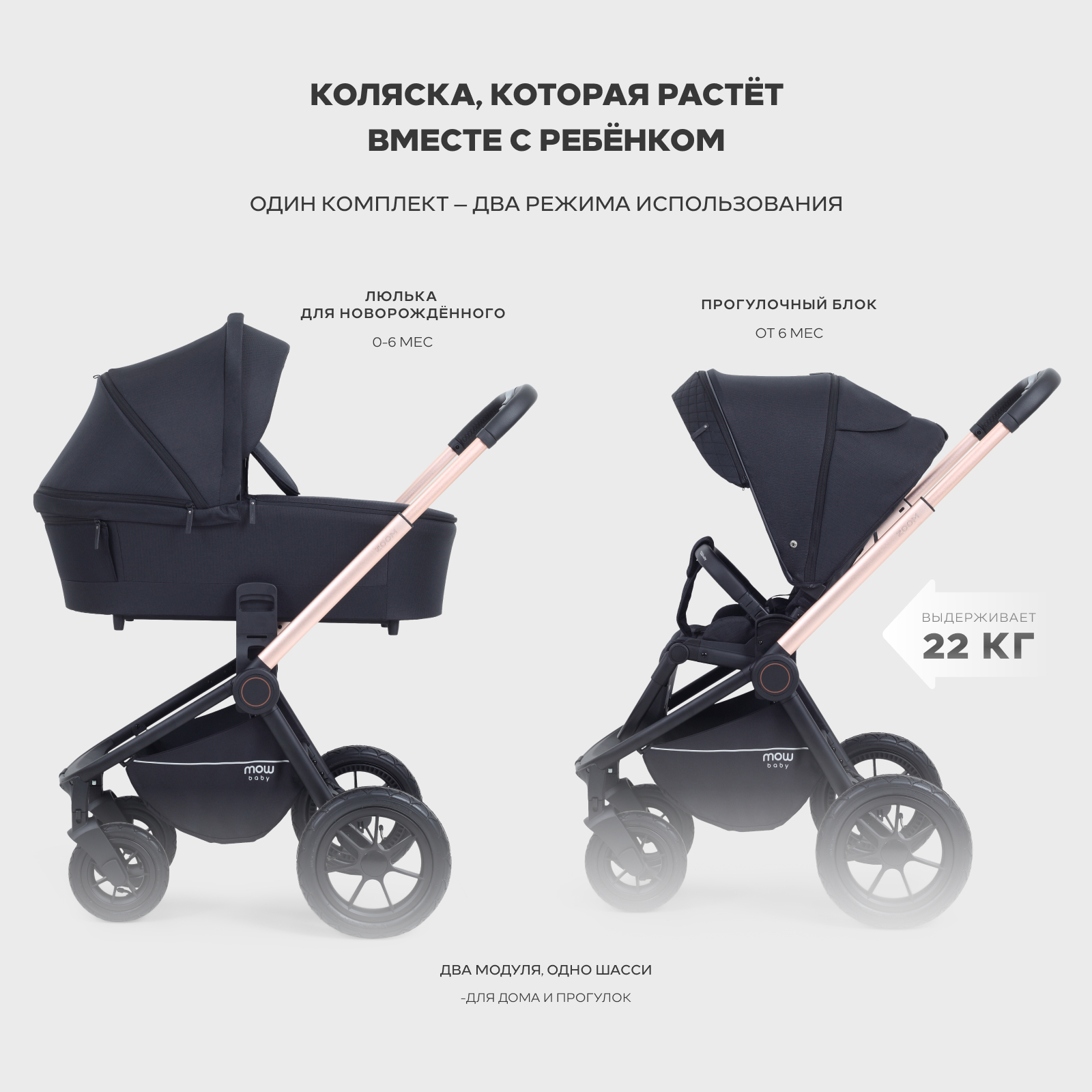Коляска 2в1 MOWbaby Zoom air 2в1, gold black черный - фото 19