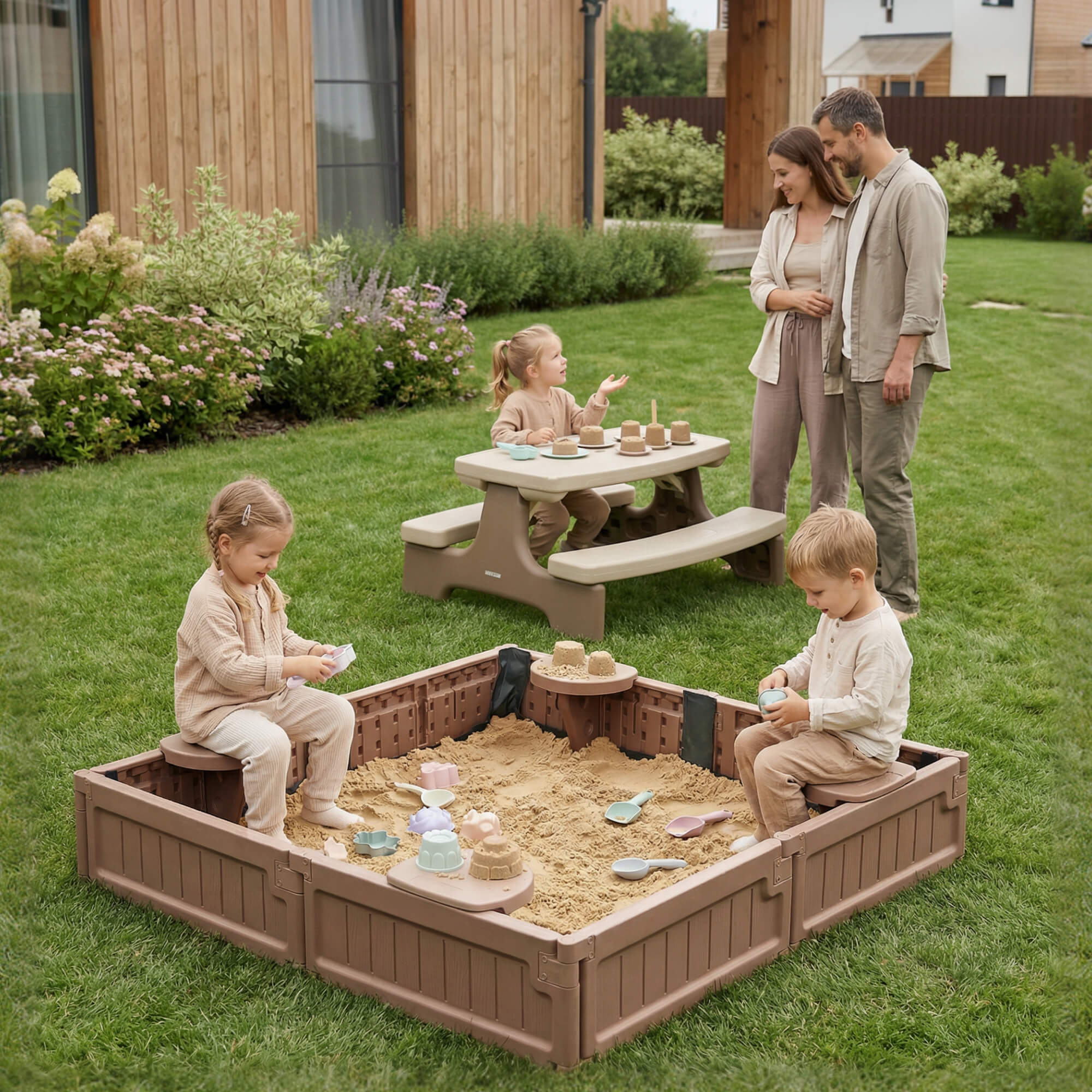 Песочница детская UNIX Kids квадратная 123х123 см пластиковая - фото 20