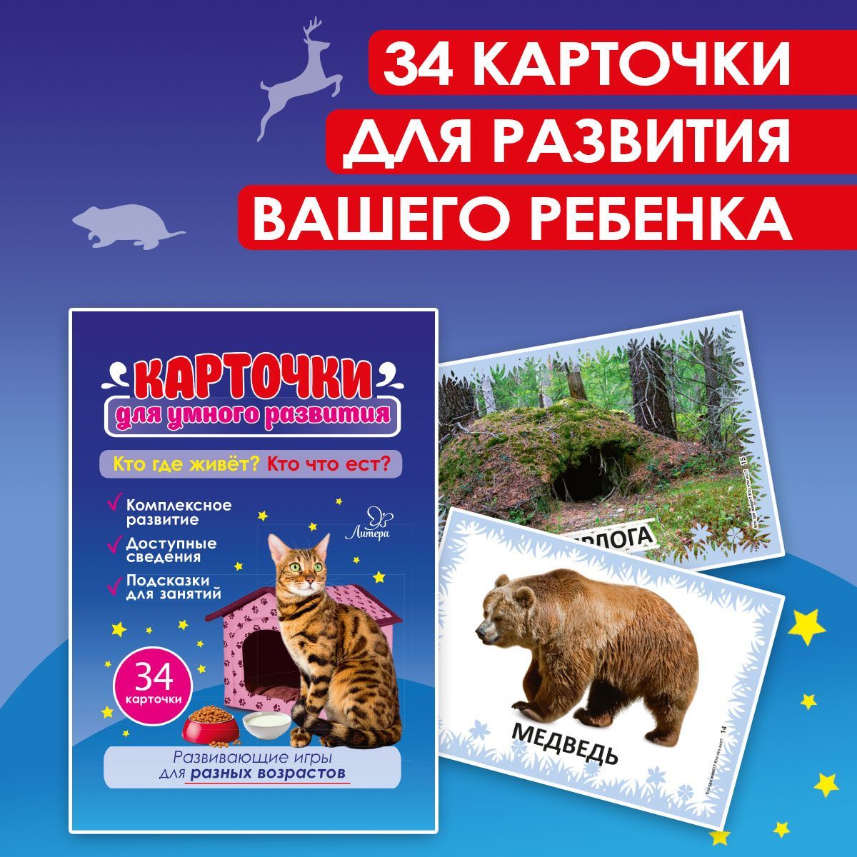 Карточки для умного развития ИД Литера Кто где живёт? Кто что ест? - фото 1