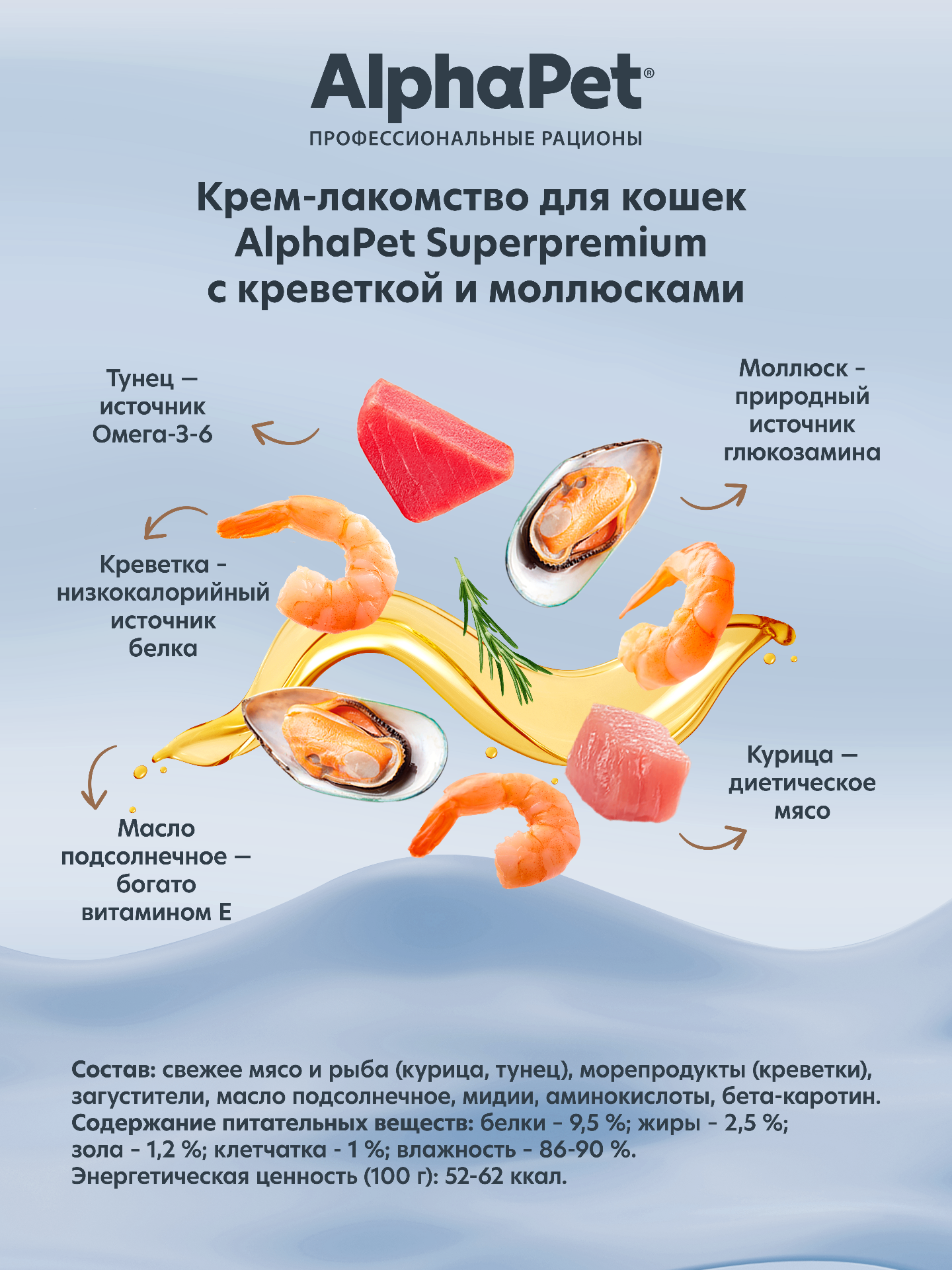 Крем-лакомство AlphaPet для кошек Superpremium с креветкой и моллюсками 48 г 5в1 - фото 4