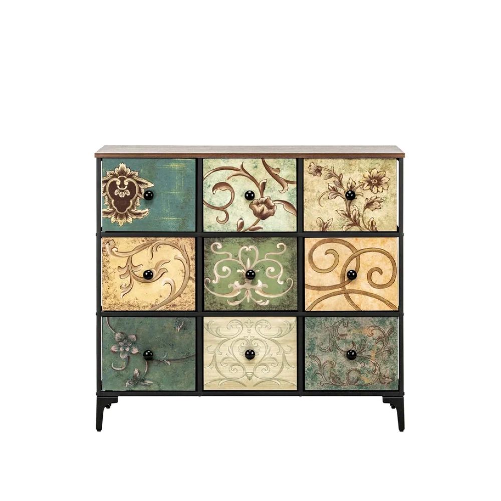 Комод Leset Лунет 9 ящиков Каркас Черный ящики Мульти зеленый - фото 4