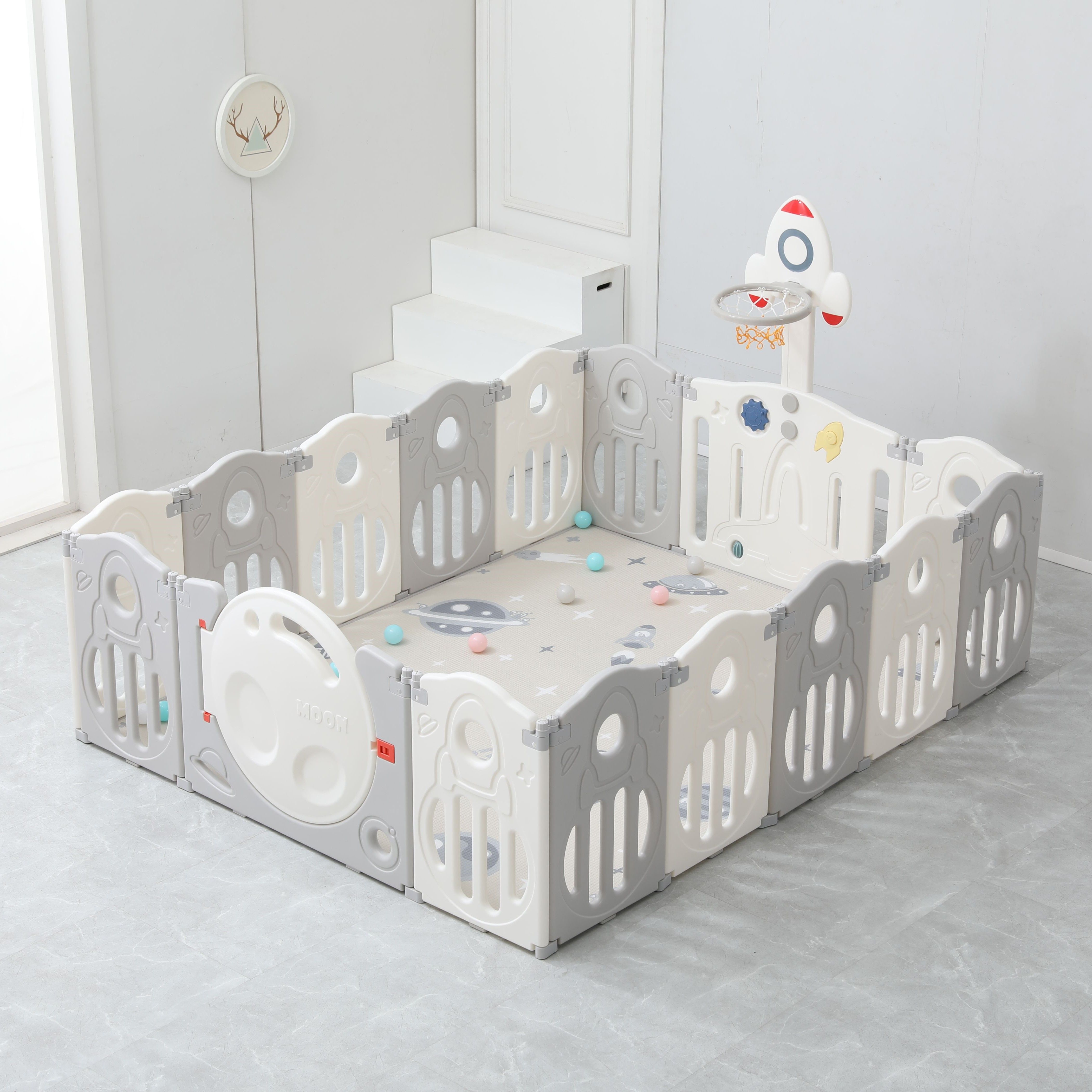 Манеж UNIX Kids Supreme space 200x200 cm grey PPSUSP16GRY - фото 1