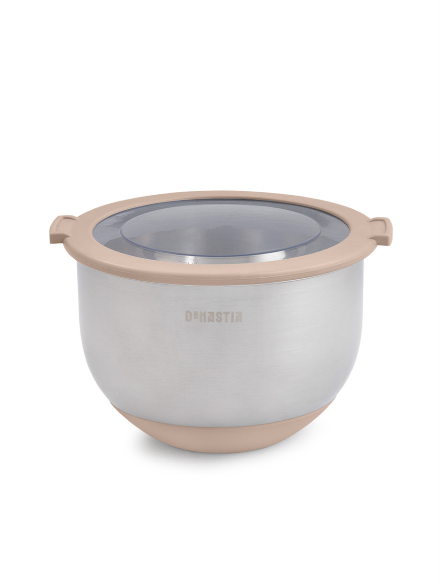 Миска DeNASTIA с прозрачной крышкой 1.5 л нерж.сталь бежевый A000334 - фото 7