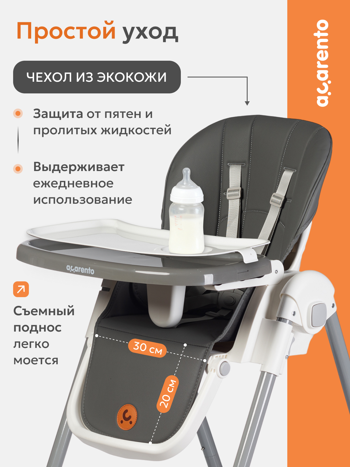 Стульчик для кормления Acarento Pannacotta серый - фото 4