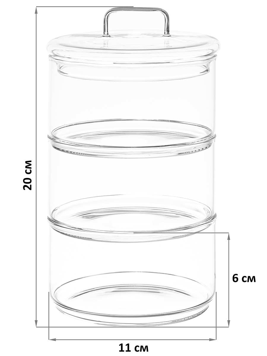 Банка для хранения Elan Gallery 3-х секционная 400 мл 11.5х11.5х20 см Crystal glass. стеклянная со стеклянной крышкой - фото 1