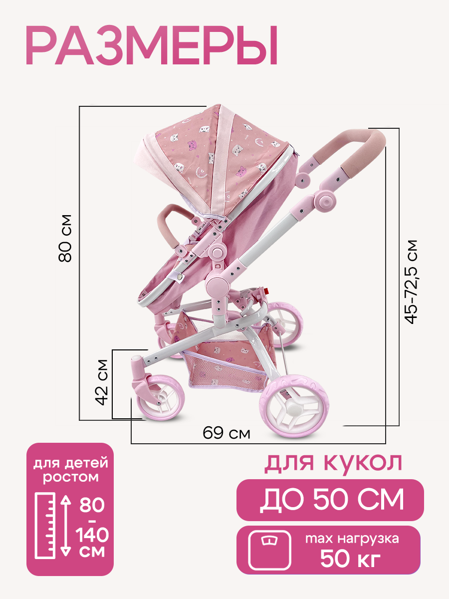 Коляска 3 в 1, коляска-люлька, прогулочная коляска, коляска-трансформер для кукол MELOBO 9695-PF - фото 3