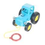 Каталка УМка Синий трактор на веревочке голубой