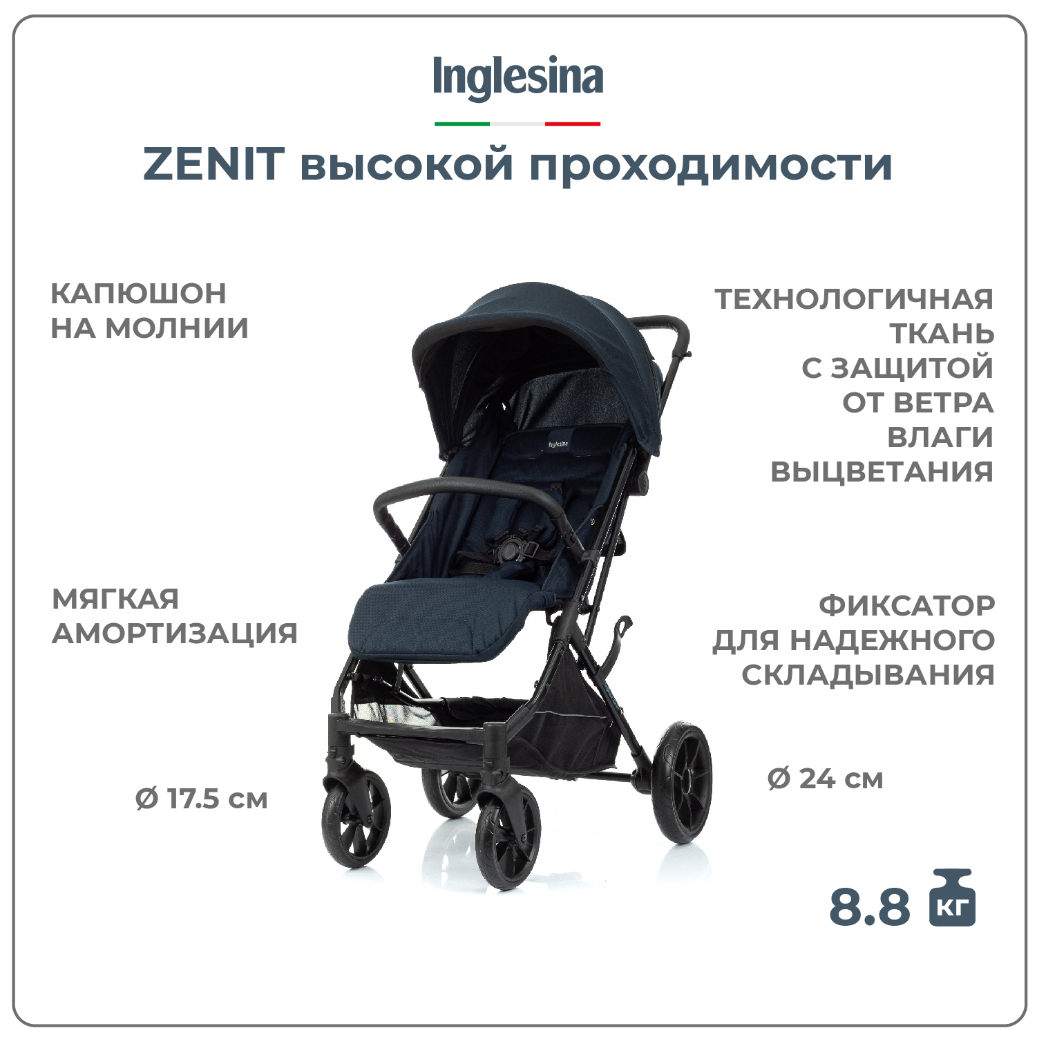 Коляска прогулочная Inglesina Zenit Navy синий - фото 1