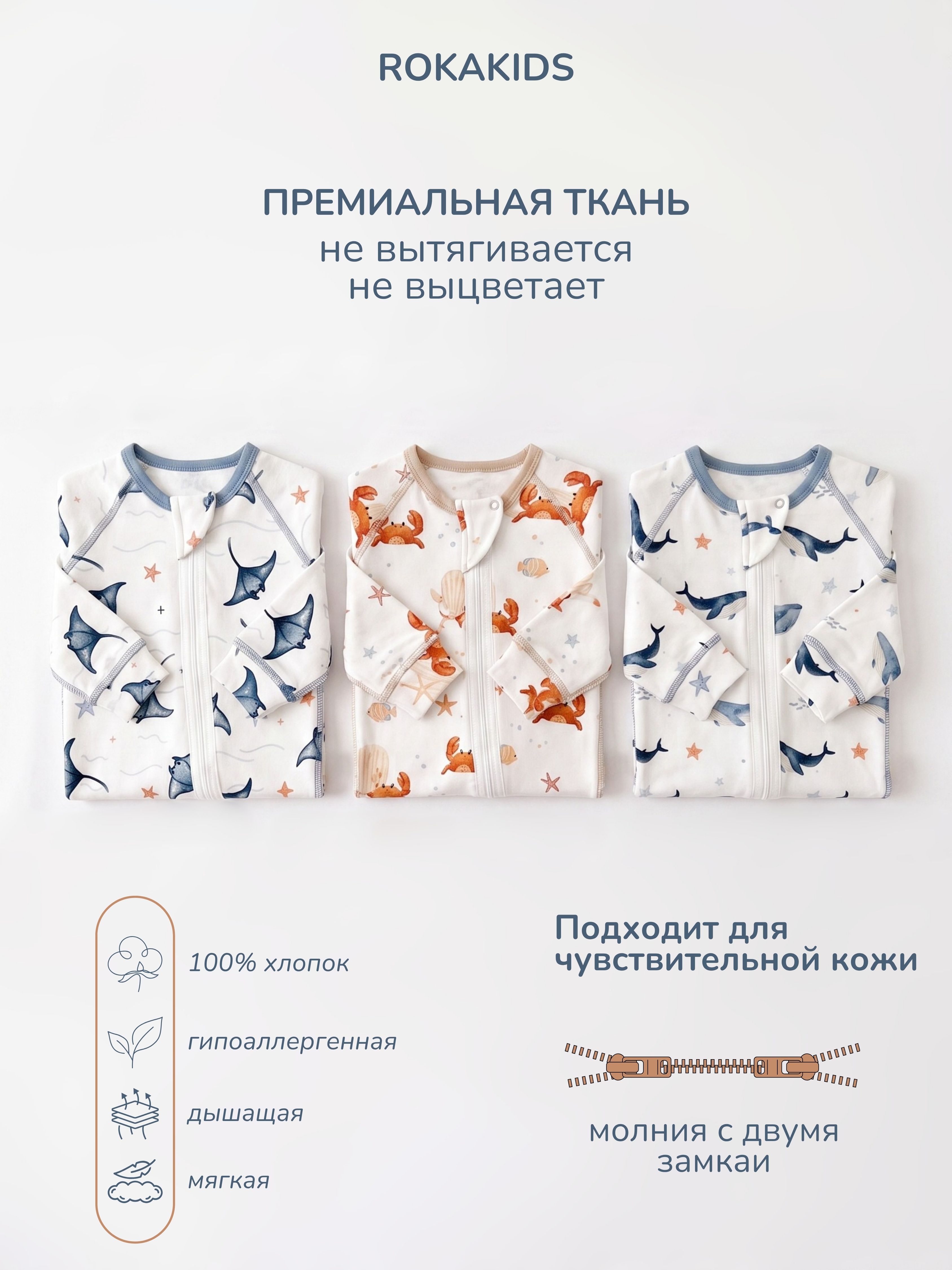 Комбинезон 3 шт ROKAKIDS 3_КБз40ММИнП_Крабы_Скаты_Киты - фото 3