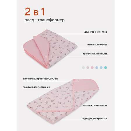 Плед TOPOTUSHKI 90х90 интерлок вельбоа розовый/дельфины