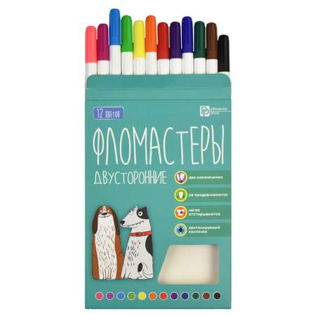 Фломастеры Феникс + двусторонний 12 цв.