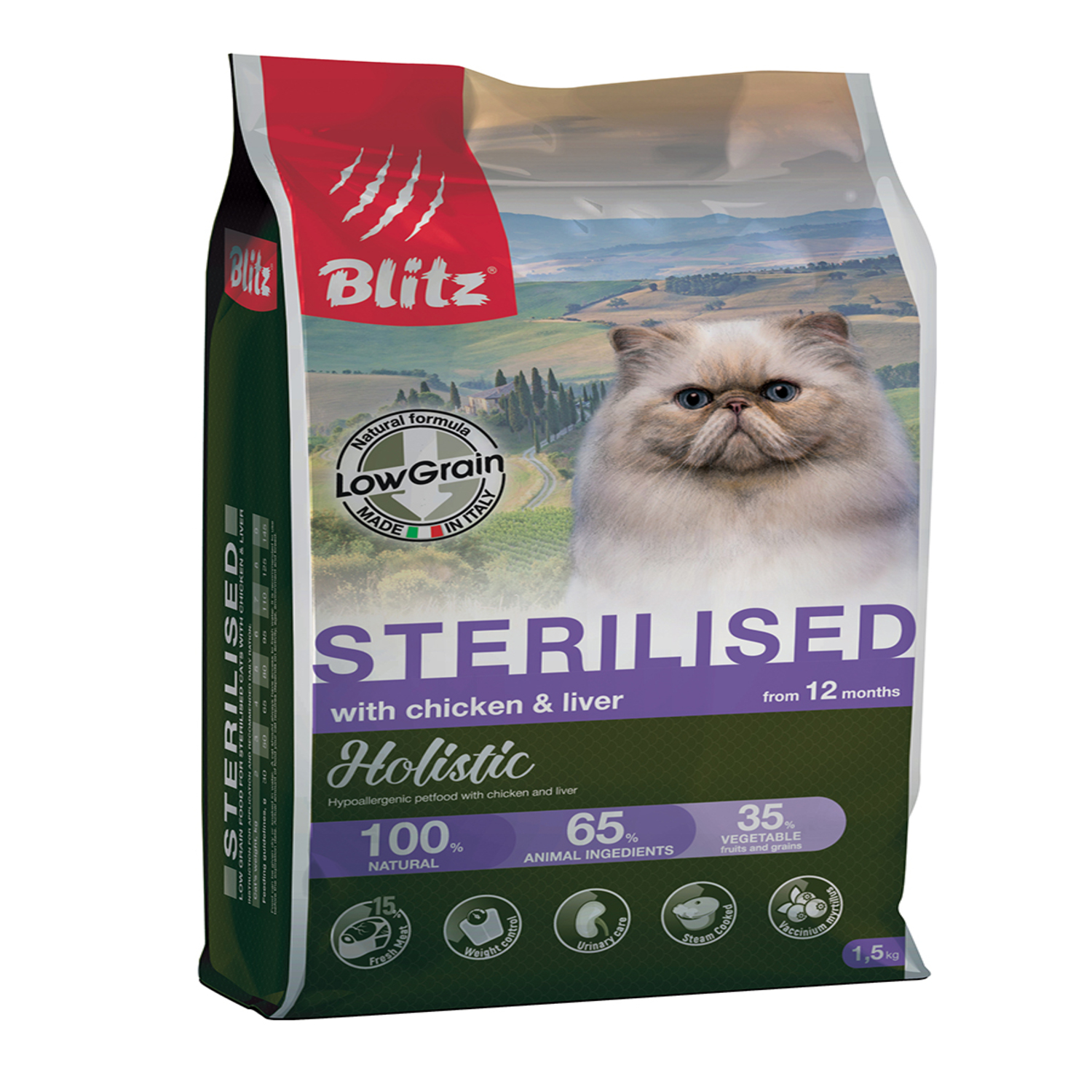Корм для кошек Blitz Holistic Sterilised для стерилизованных курица-печень 1.5кг - фото 1