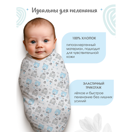 Набор пеленок трикотажных inlovery для новорожденных «Легкость» мишки голубой/следы 95х120 см 2 шт