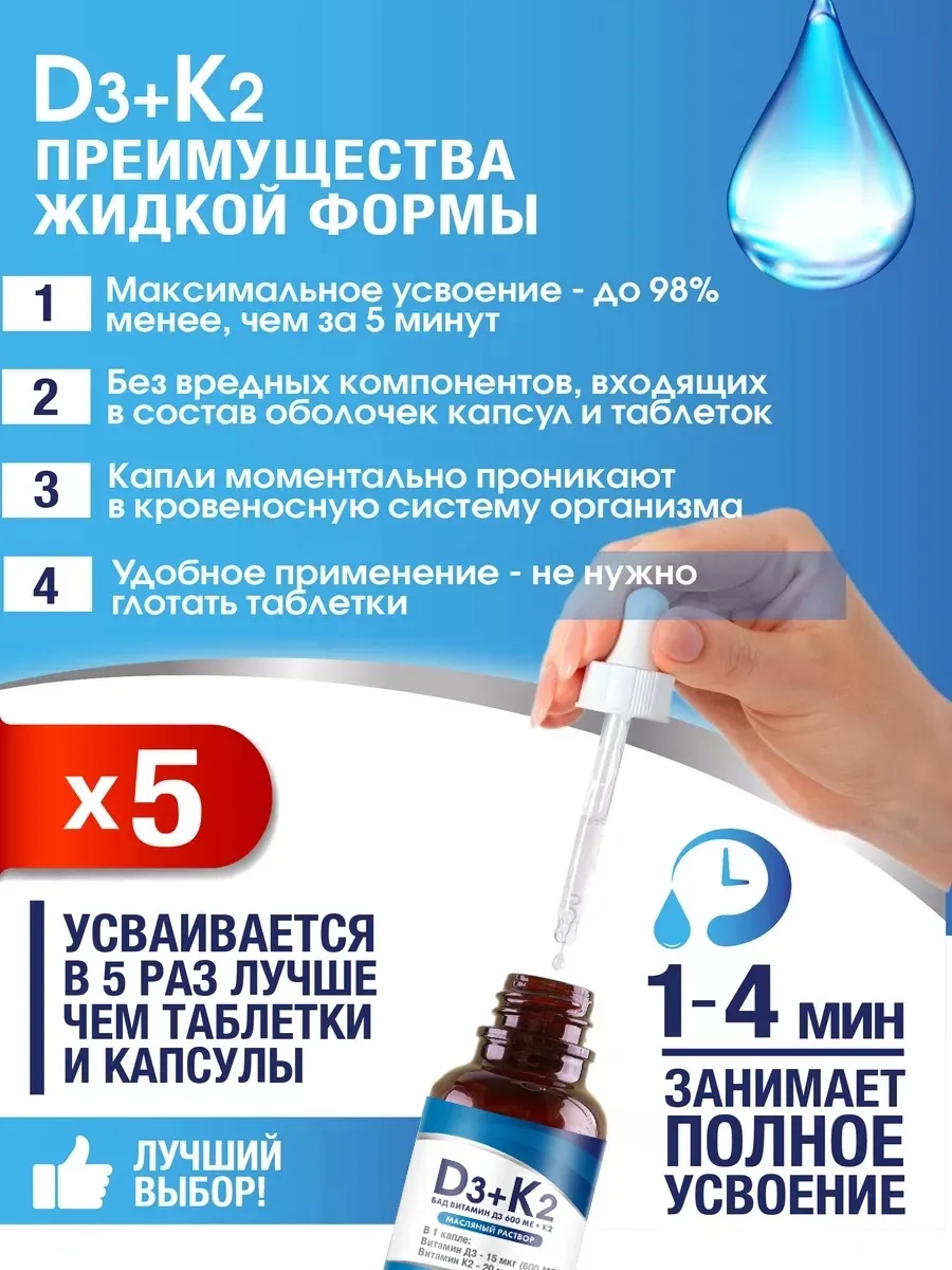Витамин Д3 600 МЕ + К2 Миофарм для иммунитета 30мл - фото 3