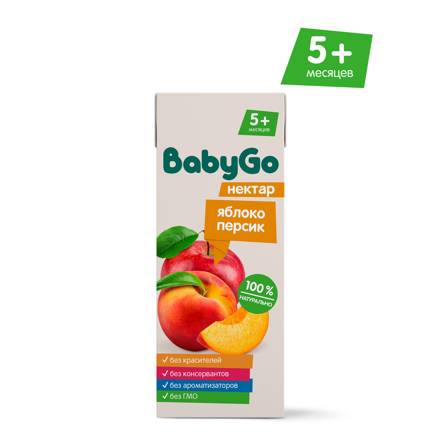 Нектар BabyGo Яблоко-персик с 5 мес 0.2 л - фото 1