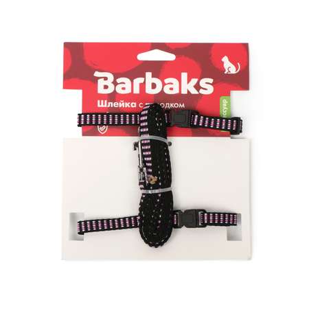Шлейка с поводком для кошек Barbaks черная с розовым полиэстер