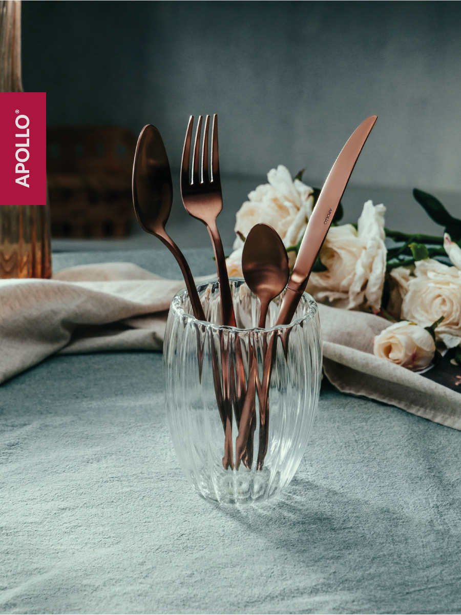 Набор столовых приборов APOLLO 16 предметов, розовое золото, матовые - фото 5