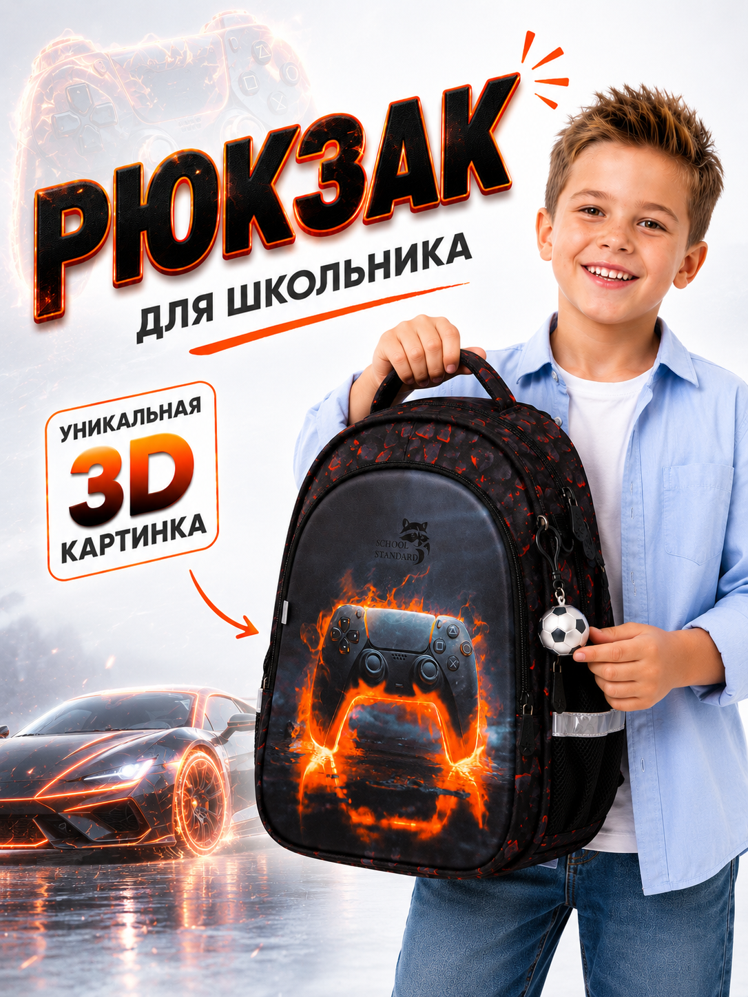 Рюкзак School Standard школьный для мальчика + брелок - фото 1