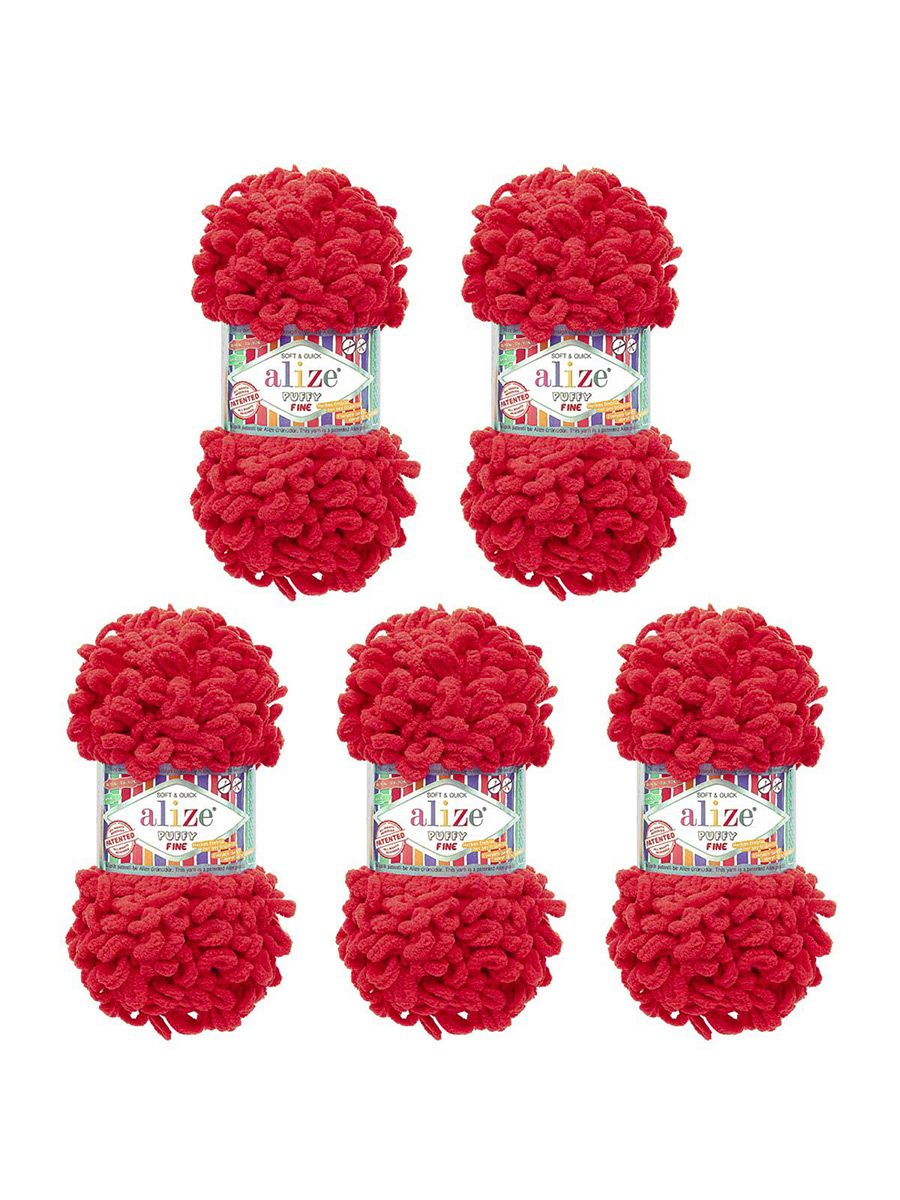 Пряжа для вязания Alize puffy fine 100 г 14.5 м микрополиэстер фантазийная мягкая 56 красный 5 мотков - фото 6