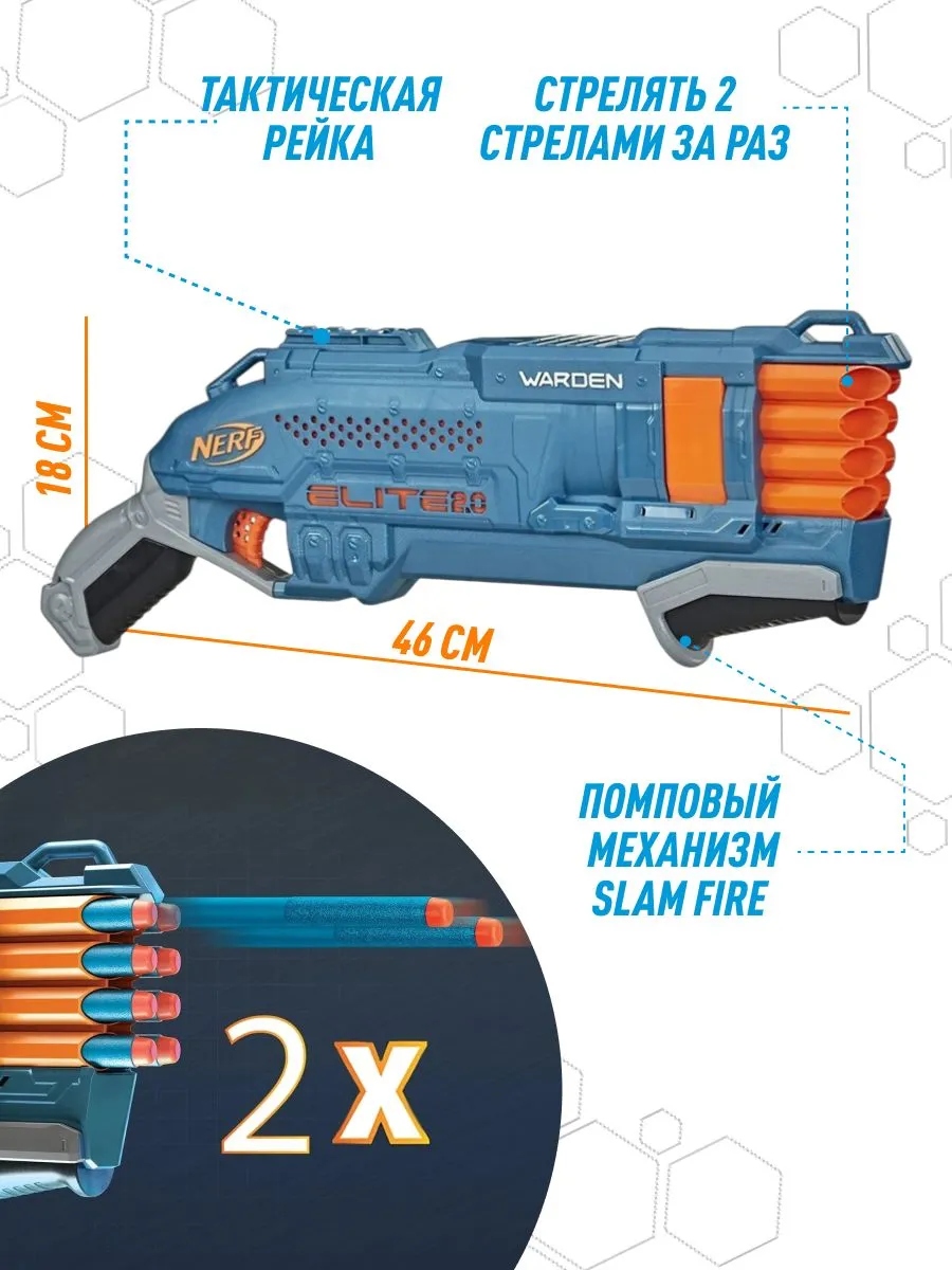 Бластер Nerf Elite Warden DB-8 Варден 2.0 - фото 2
