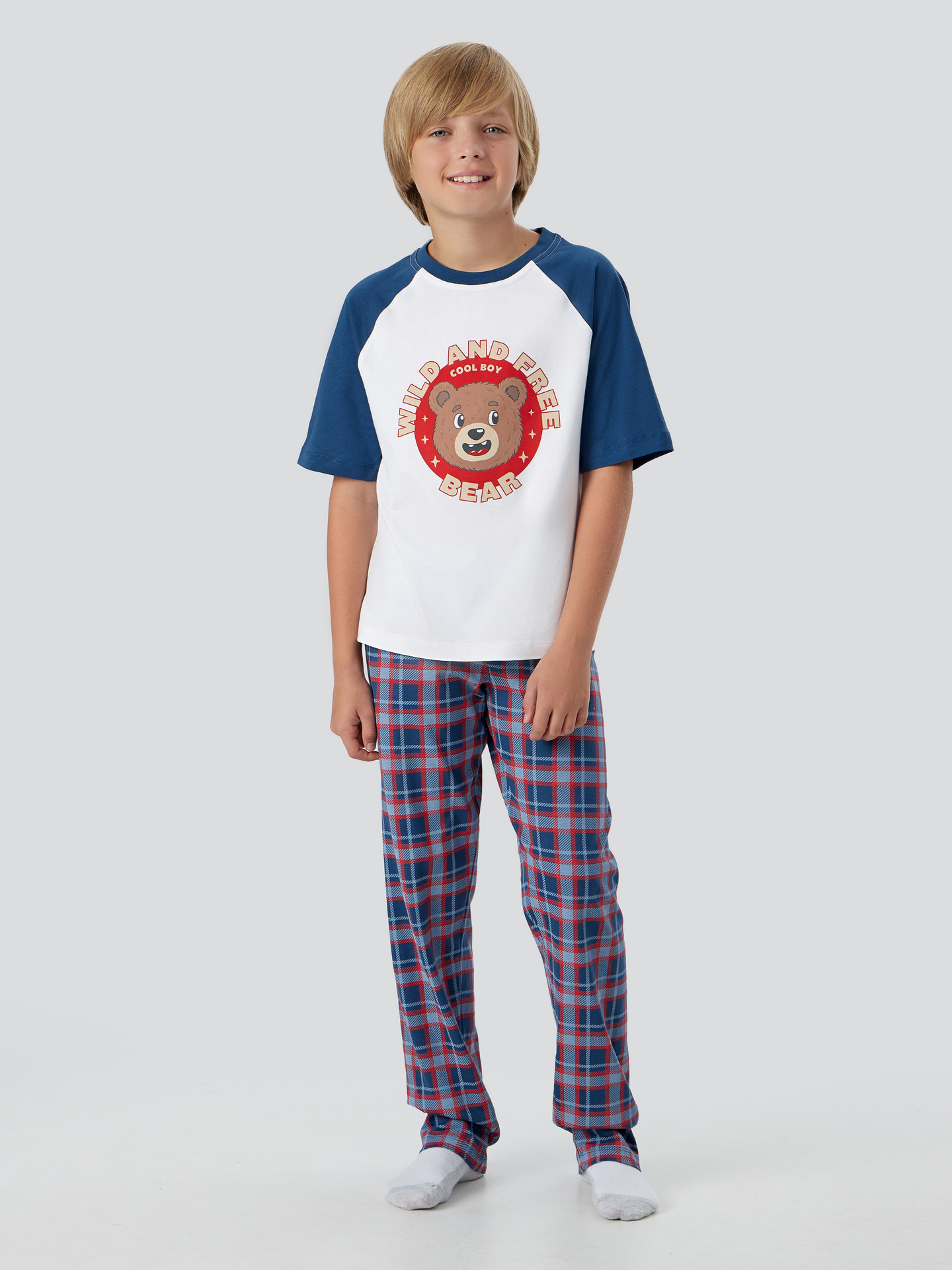 Пижама Mark Formelle (Марк Формэль) 563335/белый +красно -синяя клетка - фото 1