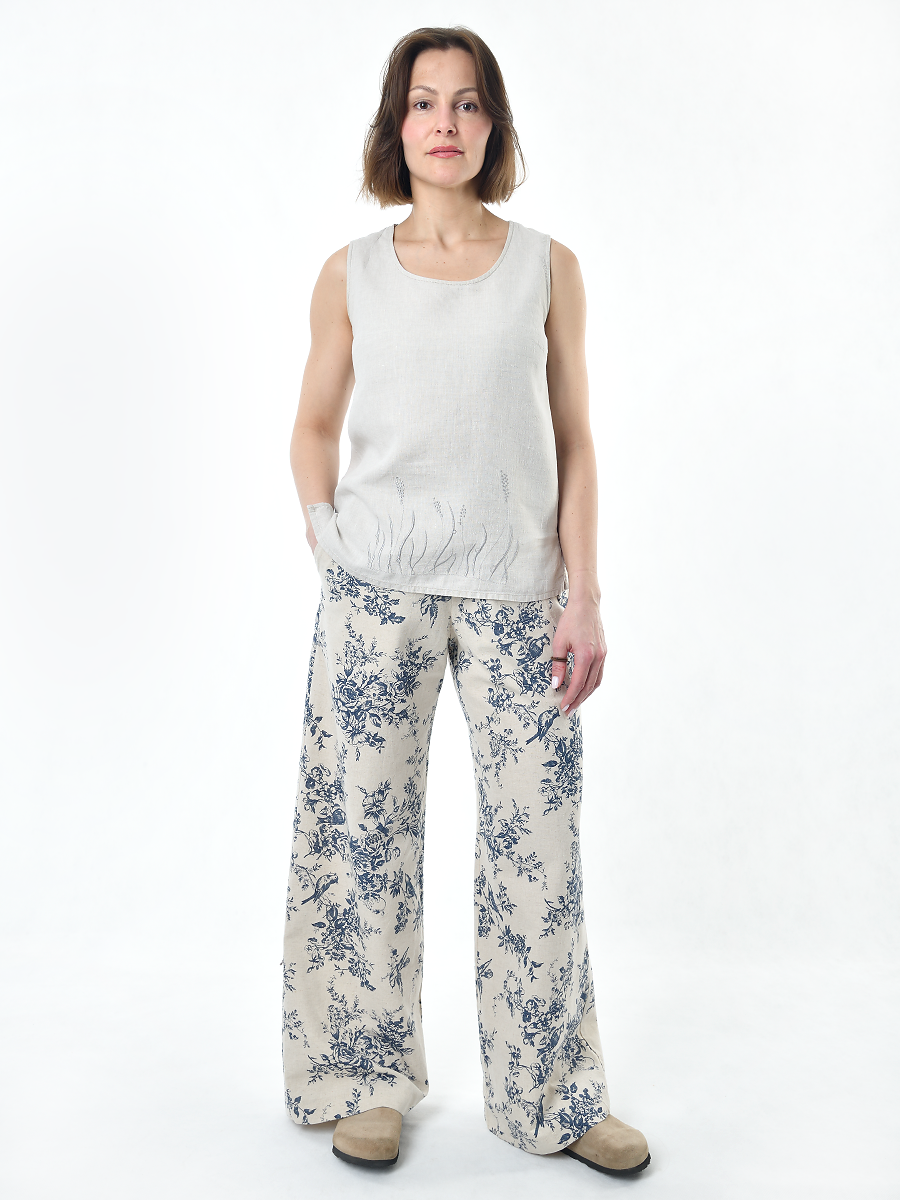 Брюки Льняная Горница бр020-02/бежевый-синий - фото 3