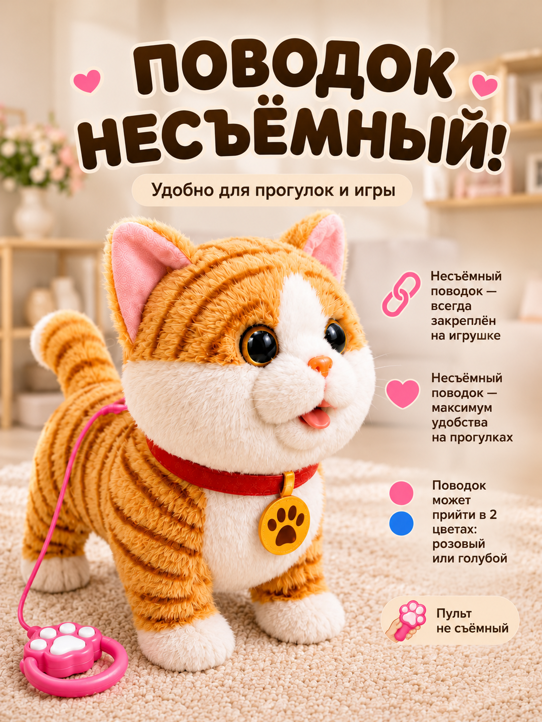 Мягкая игрушка FAVORITSTAR DESIGN Интерактивный котенок рыжий - фото 9
