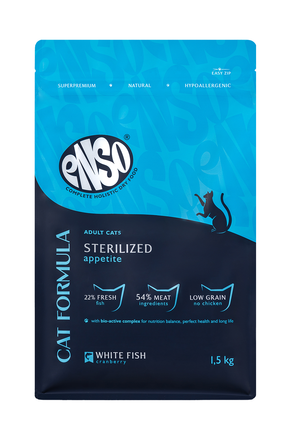 Корм сухой для стерилизованных кошек ENSO Cat formula Sterilized со свежей белой рыбой с добавлением клюквы 1.5кг - фото 1