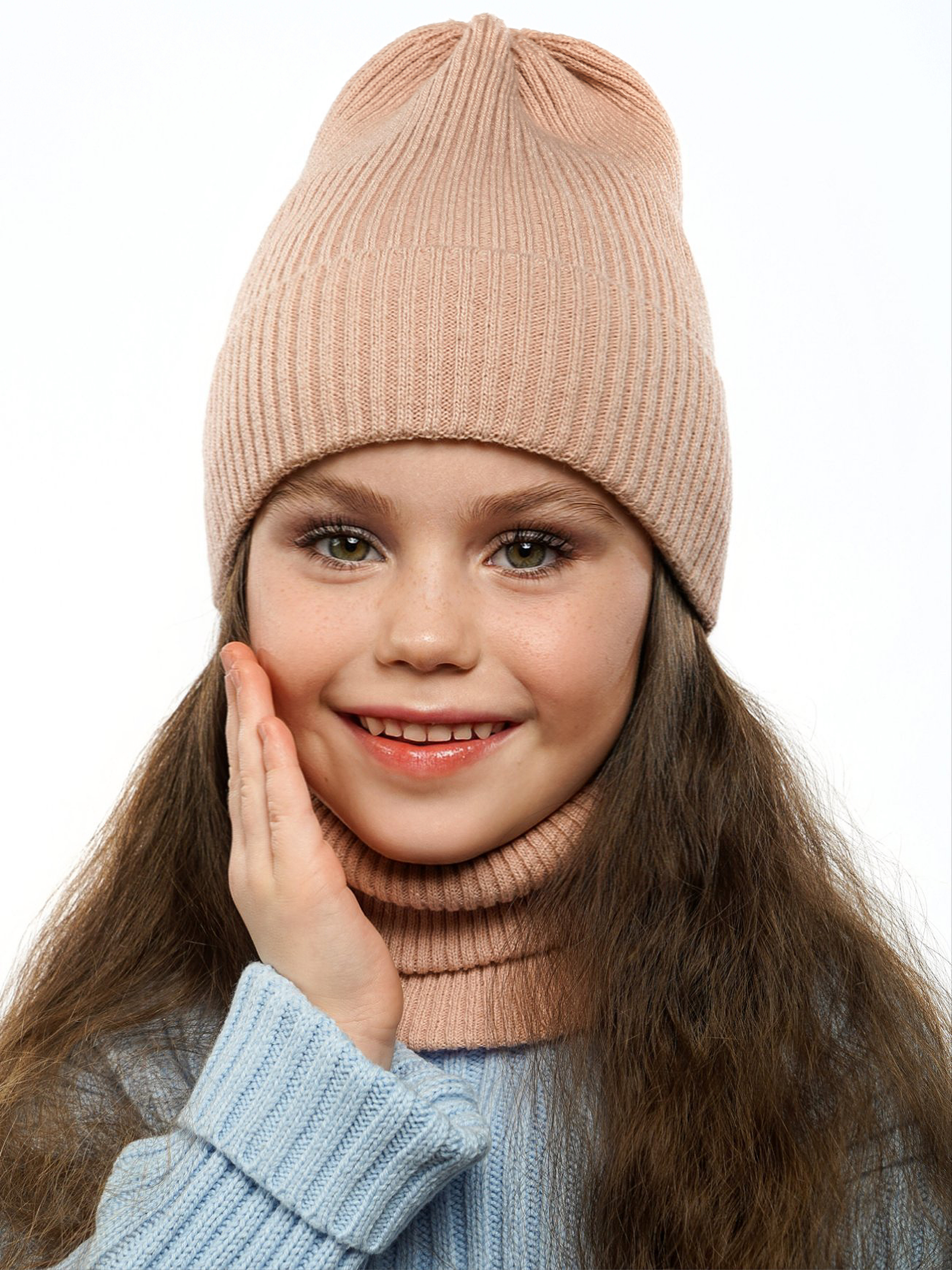 Шапка и снуд ПриКиндер U-Sp234140 Цвет: Пудра - фото 1