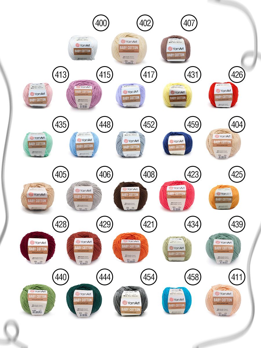 Пряжа для вязания YarnArt Baby Cotton 50гр 165 м хлопок акрил детская 10 мотков 448 светло-голубой - фото 2