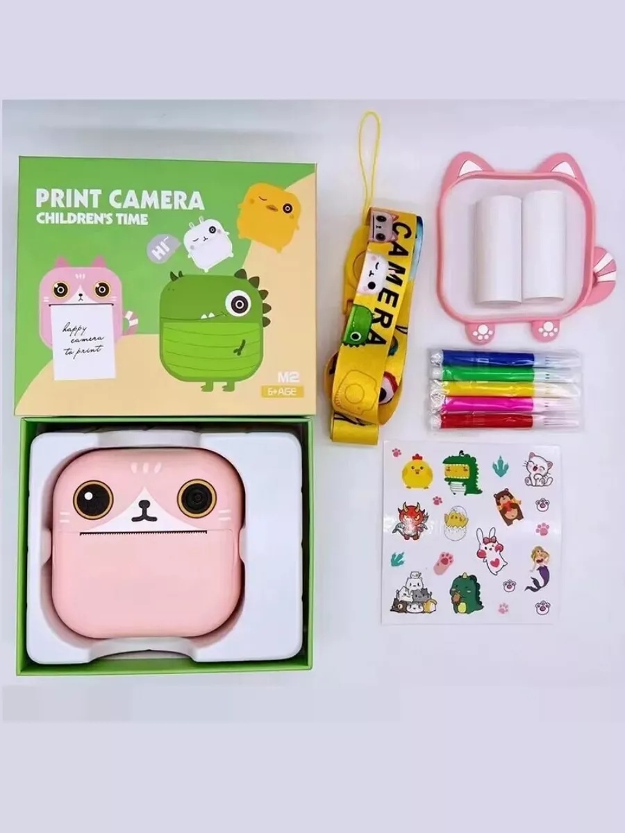 Фотоаппарат с мгновенной печатью CASTLELADY фломастеры, наклейки, розовый - фото 11