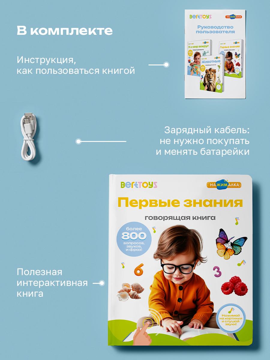 Говорящая книжка BertToys большая нажималка Первые знания - фото 18