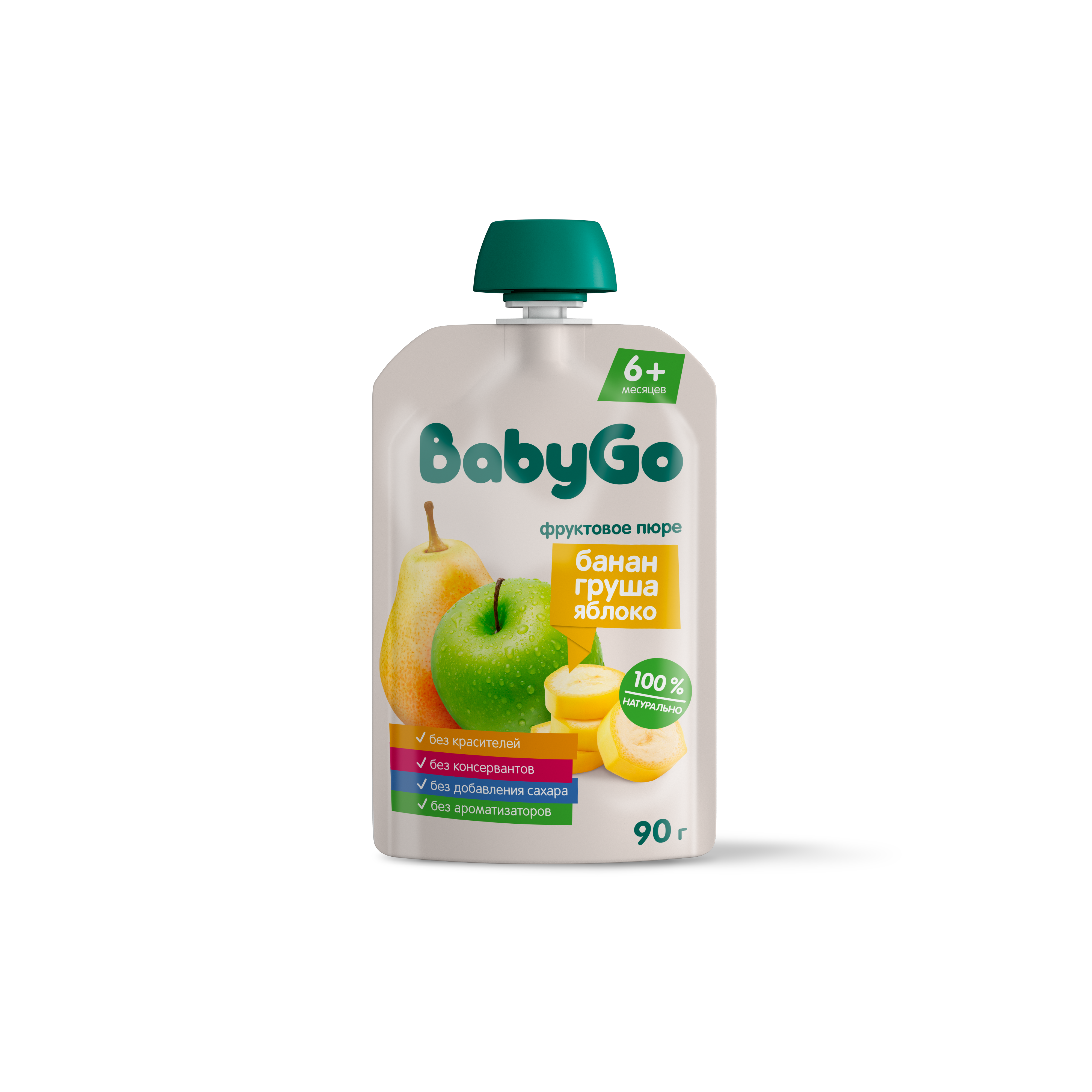 Пюре фруктовое Baby Go фруктовый салатик (банан-груша-яблоко) 90г с 6месяцев - фото 1