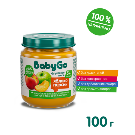 Пюре BabyGo Яблоко-персик с 5 мес 100 г