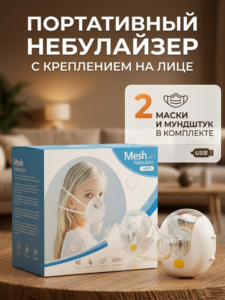 Дорожный ингалятор на аккумуляторе и USB ТОТОША Детский портативный Небулайзер - фото 1