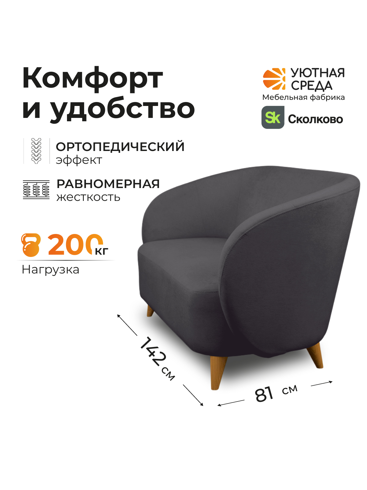 Диван Уютная среда графитовый велюр черный - фото 4