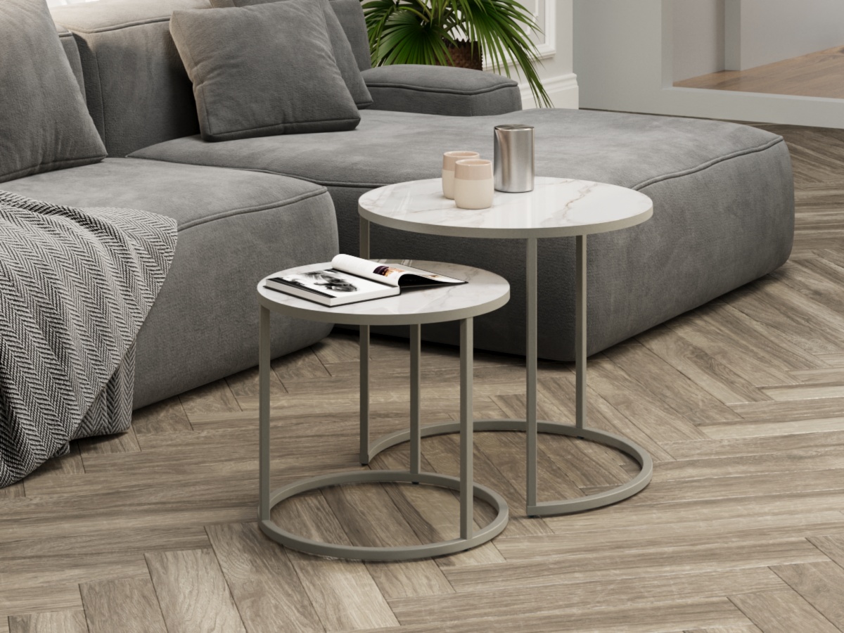 Стол журнальный SLINE Верона керамогранит 40/50 белый глянец/титан - фото 1