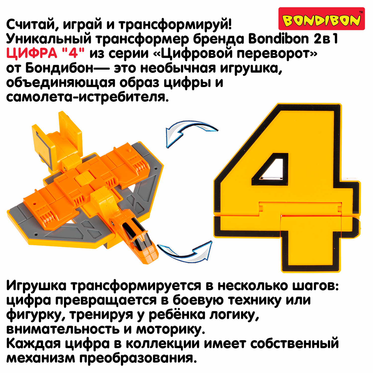Фигурка Bondibon трансформер Робот Цифра 2в1 - фото 8