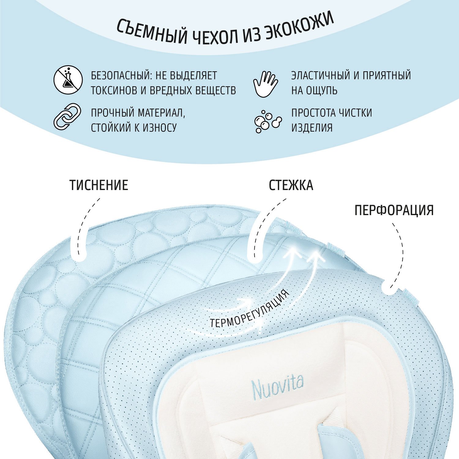 Стульчик для кормления Nuovita Tutela со стежкой голубой - фото 7