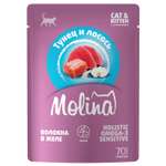 Корм для котят и кошек Molina пауч с тунцом и лососем волокна в желе 70г